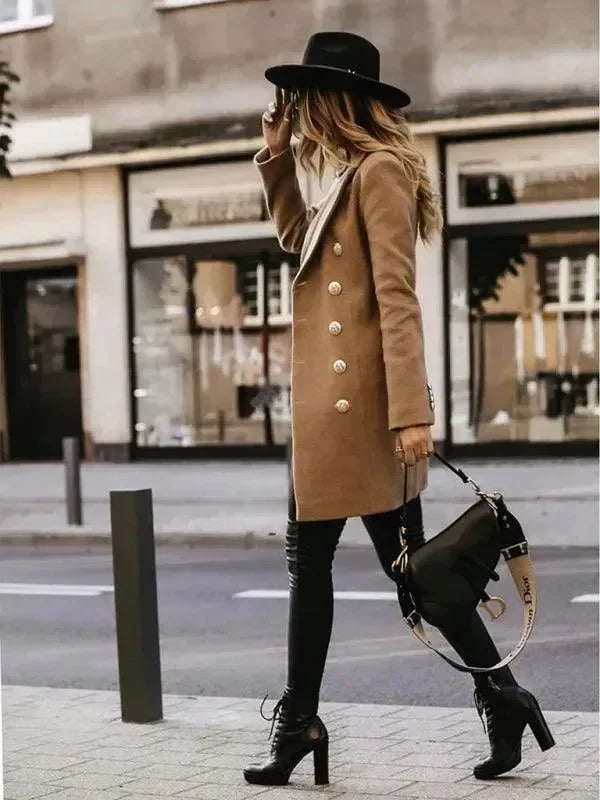 Women's Wool Pea Coat Slim Fit Elegant Style