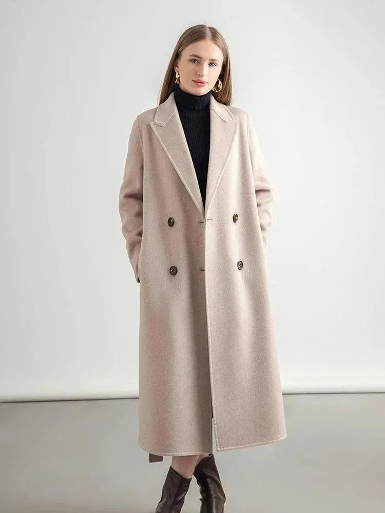 Women's Wool Wrap Coat Long Belted Fit