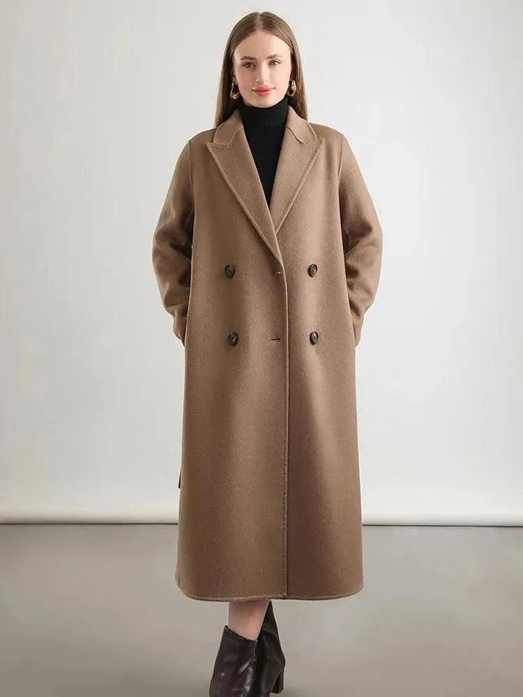 Women's Wool Wrap Coat Long Belted Fit