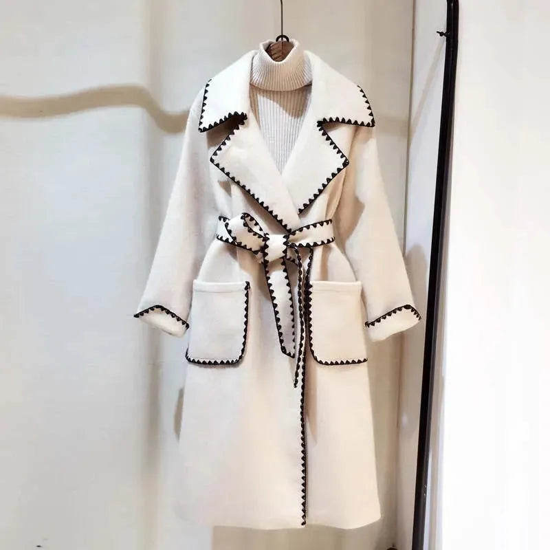 Women's Wrap Coat Longline Belted Elegant Style