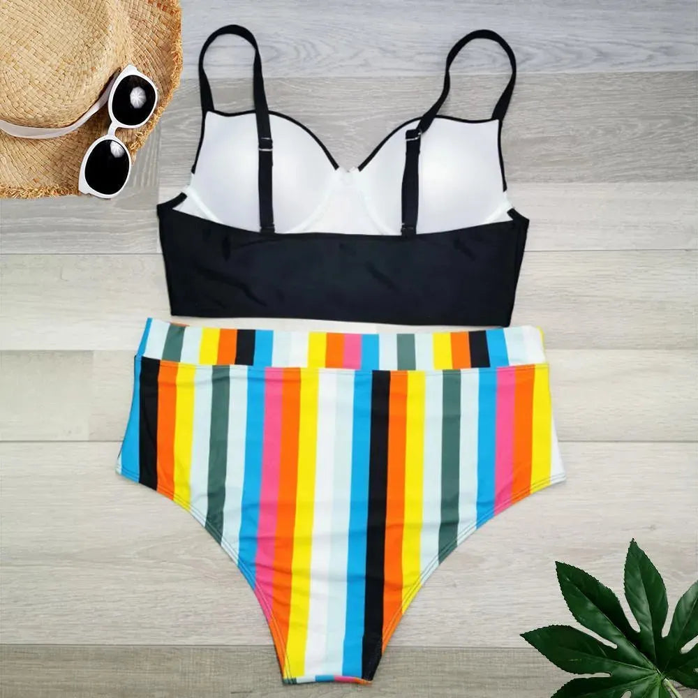 Beach Days Striped Full Brief Bikini Set - Bikini - LeStyleParfait