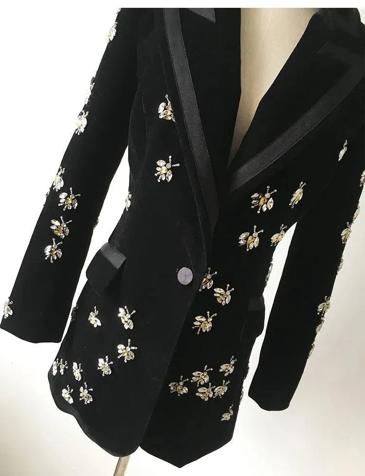 Bees Beaded Velvet Blazer Women - Casual - Printed - Velvet Blazer - LeStyleParfait