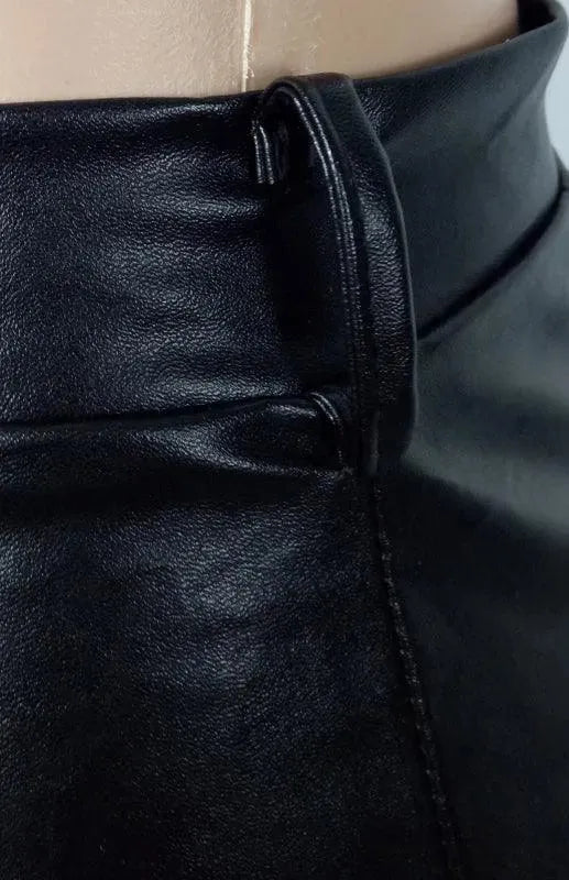 Belted Leather Pencil Midi Skirt with Slit - Leather Pencil Skirt - LeStyleParfait