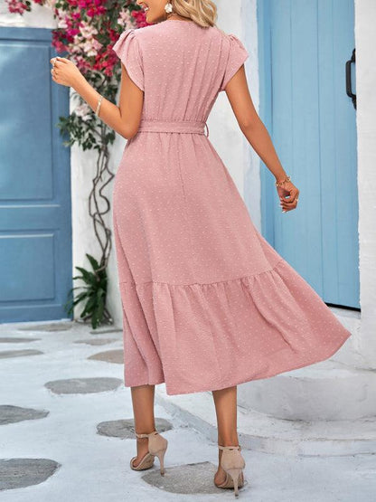 Belted Short Sleeve Maxi Dress - Dress - LeStyleParfait Kenya
