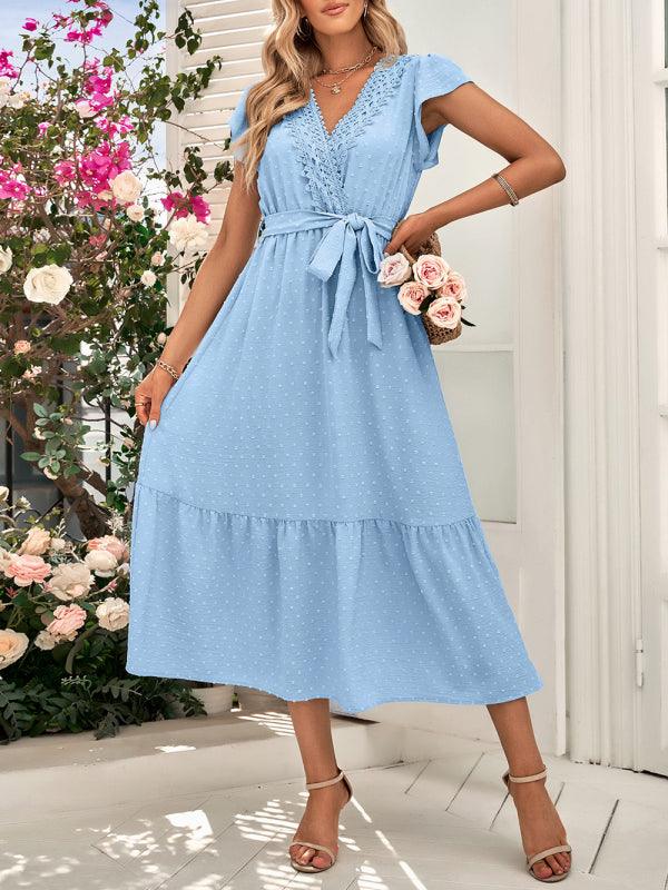 Belted Short Sleeve Maxi Dress - Dress - LeStyleParfait Kenya