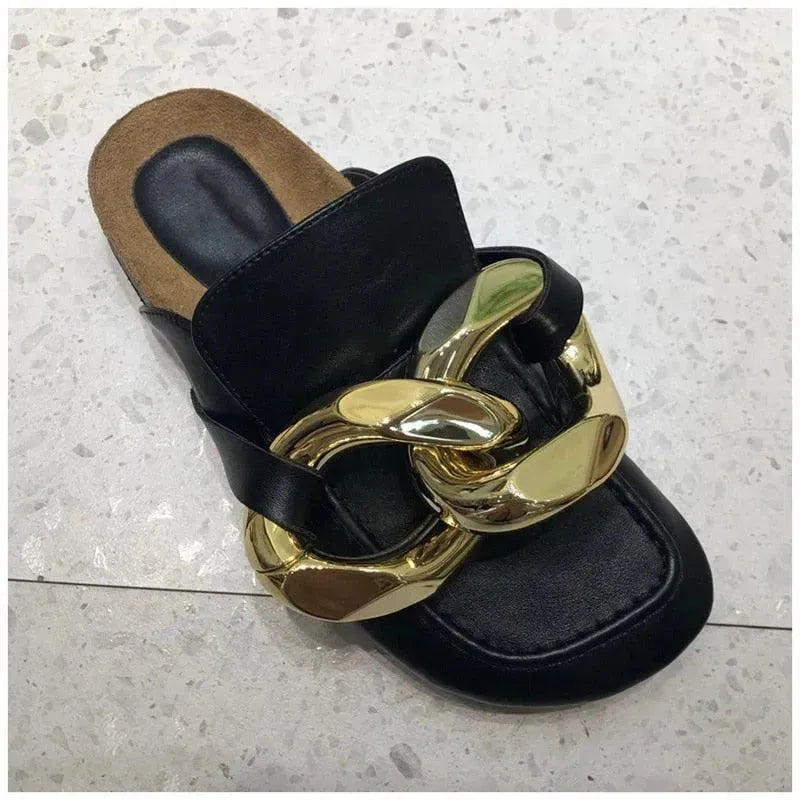 Big Gold Chain Slip On Sandals - Sandals - LeStyleParfait