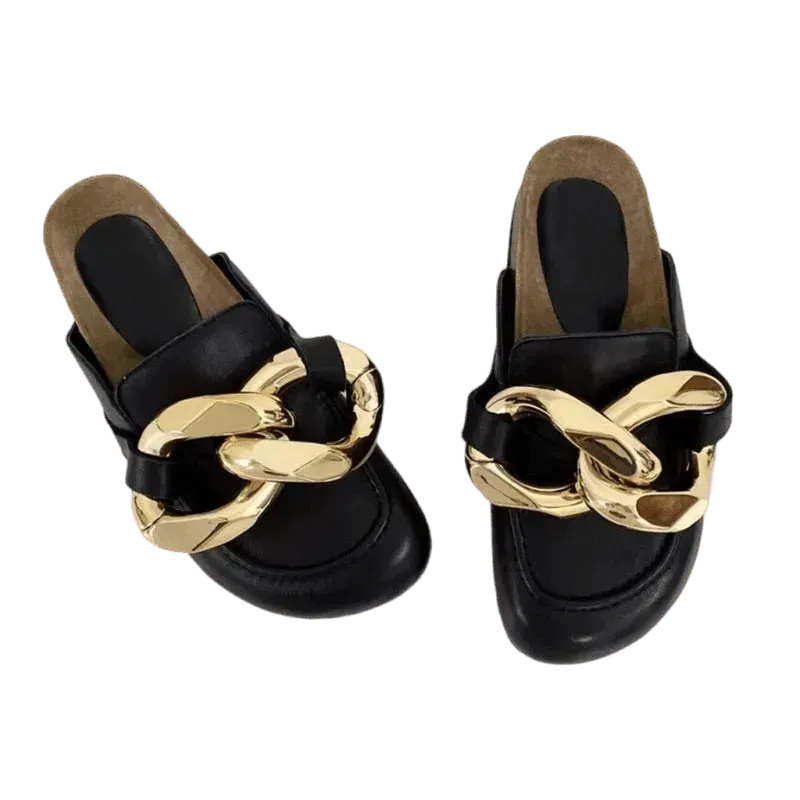 Big Gold Chain Slip On Sandals - Sandals - LeStyleParfait