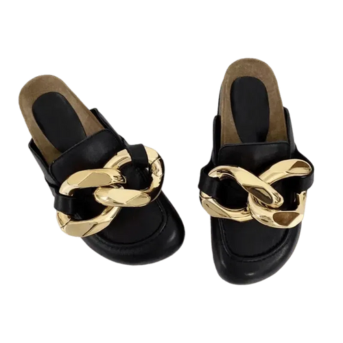 Big Gold Chain Slip On Sandals - Sandals - LeStyleParfait