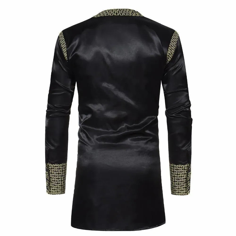 Black African Long Sleeve Shirt-Men Shirts-LeStyleParfait