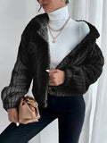 Black Fleece Lapel Shirt Jacket-Women's Shirts-LeStyleParfait