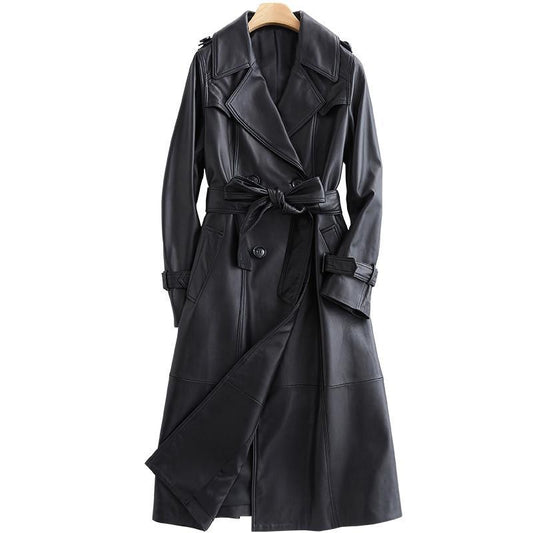 Black Lapel Leather Trench Coat For Women - Coat - LeStyleParfait Kenya