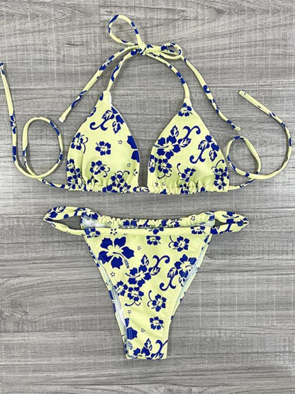 Blue Floral Triangle Top Bikini Set - Bikini - LeStyleParfait Kenya