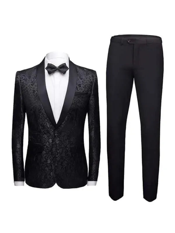 Blue Jacquard Two Piece Tuxedo Suit - Tuxedo Suit - LeStyleParfait