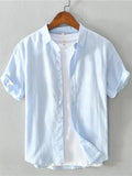 Blue Linen Short Sleeve Shirt-Men Shirts-LeStyleParfait