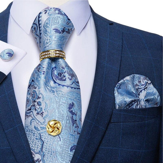 Blue Paisley Silk Necktie Set - Necktie - LeStyleParfait Kenya
