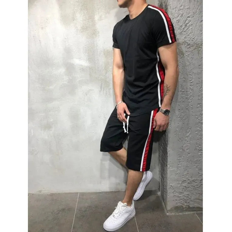 Bold Men Colorblock Summer Two-Piece Shorts Set - Colorblock Casual Two-Piece Set - LeStyleParfait