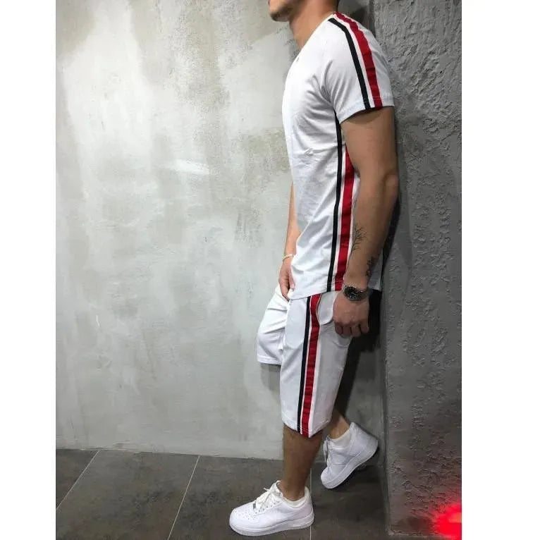 Bold Men Colorblock Summer Two-Piece Shorts Set - Colorblock Casual Two-Piece Set - LeStyleParfait