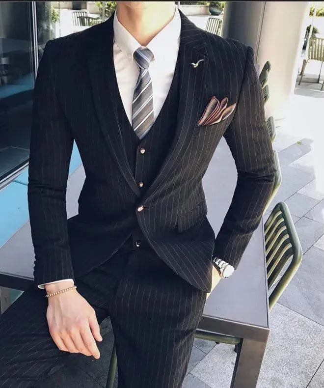 The Socialist Pinstripes Three Piece Suit - Three Piece Suit - LeStyleParfait fashion image