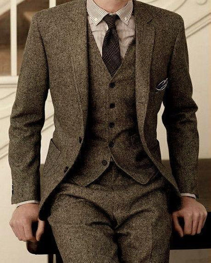 Brown Tweed Suit Slim Fit Wedding Suits 3 Piece - Suit - LeStyleParfait Kenya