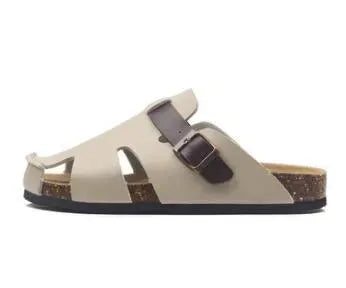 Buckle Leather Slip-On Sandals - Sandals - LeStyleParfait