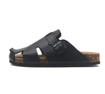 Buckle Leather Slip-On Sandals - Sandals - LeStyleParfait