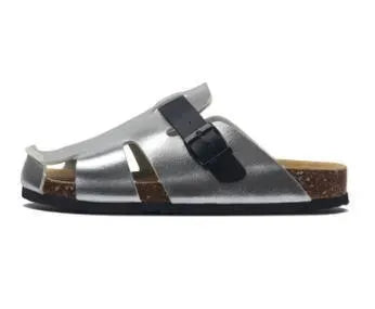Buckle Leather Slip-On Sandals - Sandals - LeStyleParfait