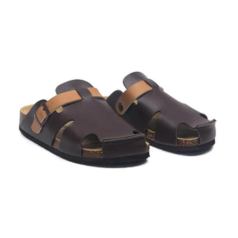 Buckle Leather Slip-On Sandals - Sandals - LeStyleParfait