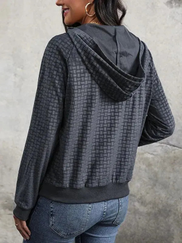 Buttoned Textured Women Hoodie-Women Hoodie-LeStyleParfait