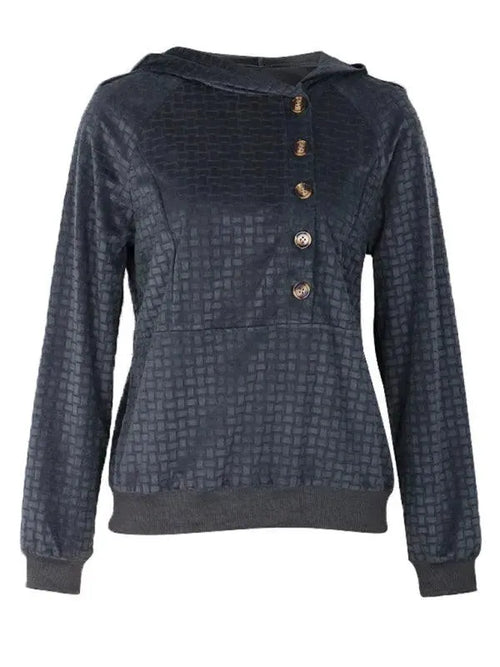 Buttoned Textured Women Hoodie - Women Hoodie - LeStyleParfait