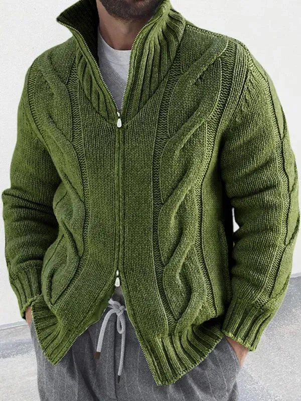 Cable Zipper Men Cardigan Turtleneck Sweater - Cardigan Sweater - LeStyleParfait
