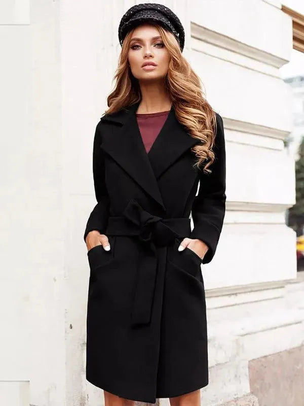 Casual Belted Women Wrap Coat - Woolen Wrap Coat - LeStyleParfait