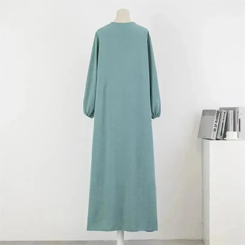 A-line,A-line dress,casual,casual dress,cotton,cotton dress,empire,ladies Wrinkle resistant,long sleeve,long sleeves dress,loose,loose fit dress,maxi,maxi dress,maxi hem dress,Quick drying maxi dress,round,round neckline dress,slip-on,slip-on dress,solid,solid dress,spring,spring dress,straight,straight dress-LeStyleParfait