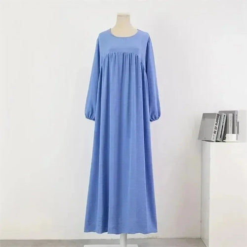 A-line,A-line dress,casual,casual dress,cotton,cotton dress,empire,ladies Wrinkle resistant,long sleeve,long sleeves dress,loose,loose fit dress,maxi,maxi dress,maxi hem dress,Quick drying maxi dress,round,round neckline dress,slip-on,slip-on dress,solid,solid dress,spring,spring dress,straight,straight dress-LeStyleParfait