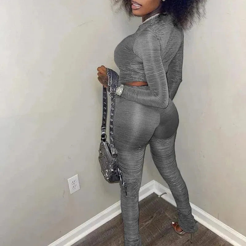 Casual Gray Jersey Two-Piece Set - Solid Jersey Two-Piece Set - LeStyleParfait