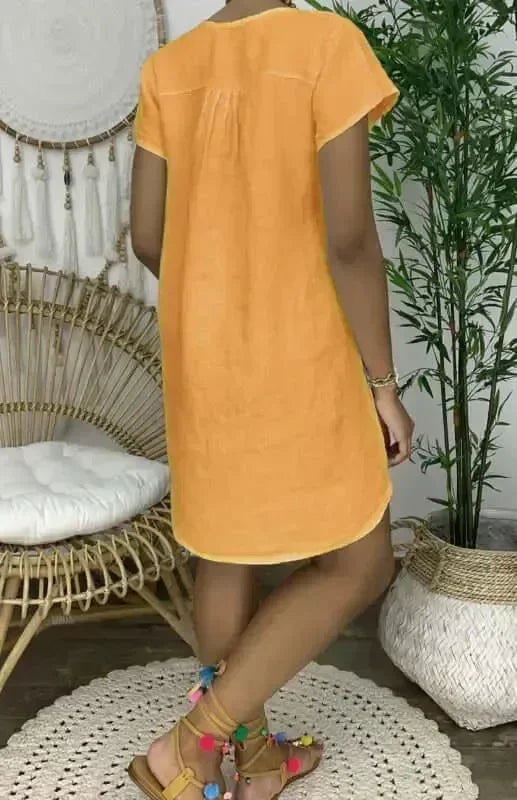Casual Green Linen Mini Dress