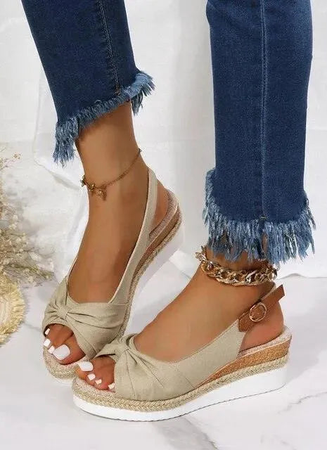 Casual Knot Wedges Sandals - Wedge Shoes - LeStyleParfait