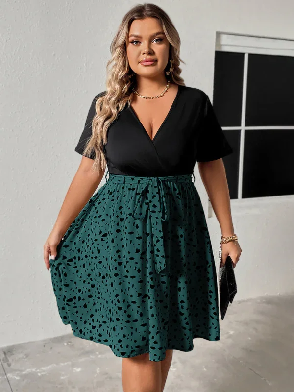 Casual Patchwork V-Neck Knee Dress