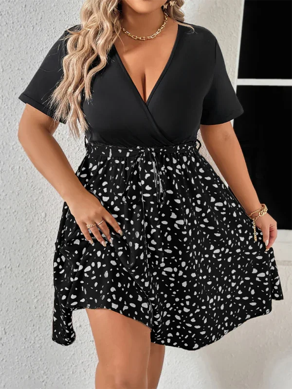 Casual Patchwork V-Neck Knee Dress
