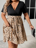 Casual Patchwork V-Neck Knee Dress
