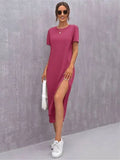 Casual Pink Cotton Shift Midi Dress