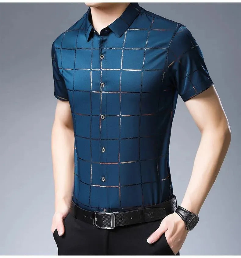 Casual Summer Plaid Shirt For Men - Short Sleeve Shirt - LeStyleParfait