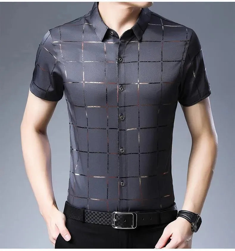 Casual Summer Plaid Shirt For Men - Short Sleeve Shirt - LeStyleParfait