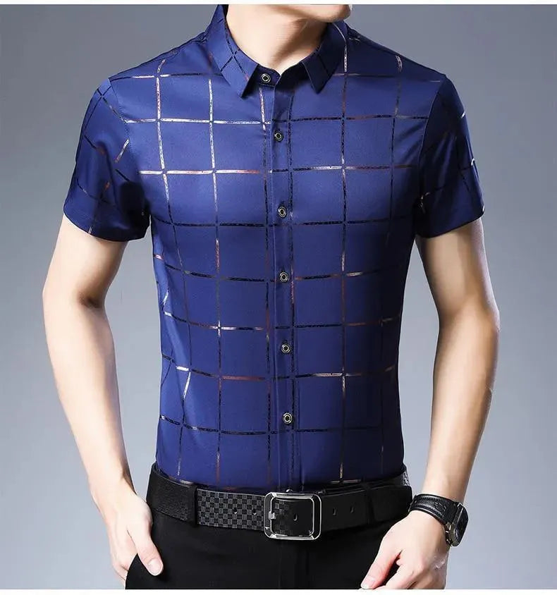 Casual Summer Plaid Shirt For Men - Short Sleeve Shirt - LeStyleParfait