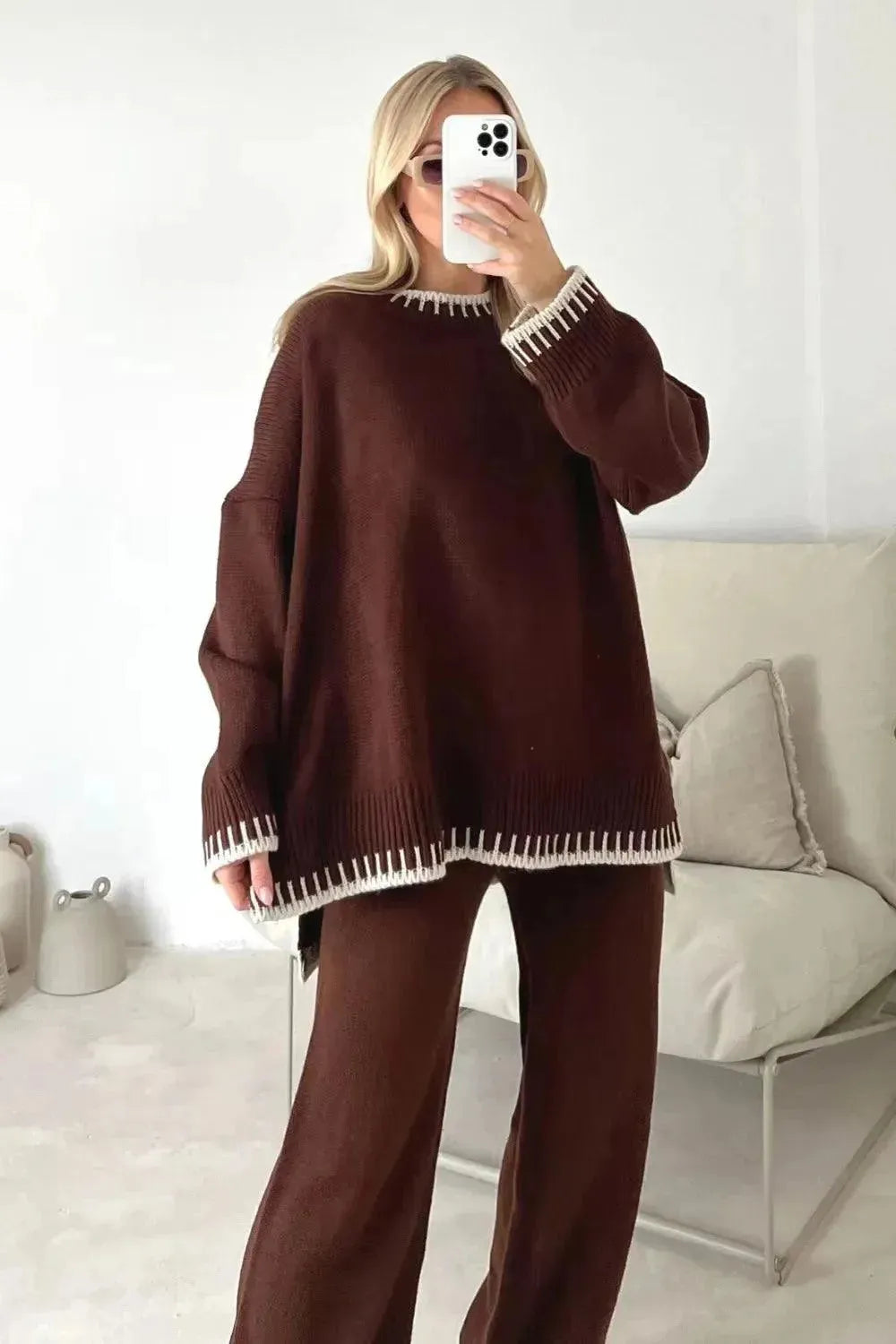 Casual Women Wool Lounge Two-Piece Set - Lounge Two-Piece Set - LeStyleParfait
