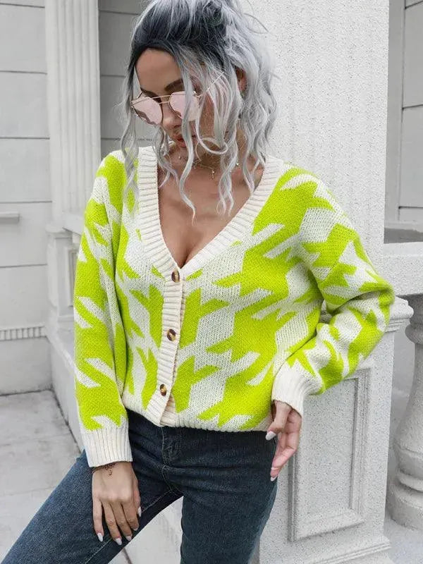 Check Loose Knit Cardigan Sweater - Cardigan Sweater - LeStyleParfait