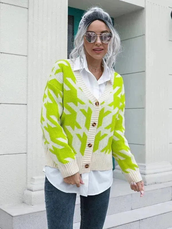 Check Loose Knit Cardigan Sweater - Cardigan Sweater - LeStyleParfait