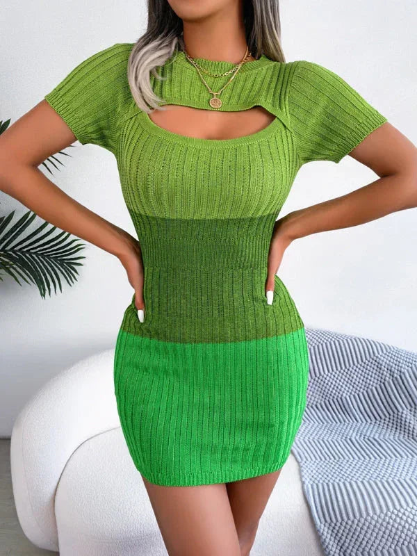Chic Blue Knit Bodycon Mini Dress