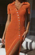 Chic Button Down Sheath Midi Dress