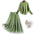 Chic Green Floral Two-Piece Skirt Set - Floral Skirt Set - LeStyleParfait