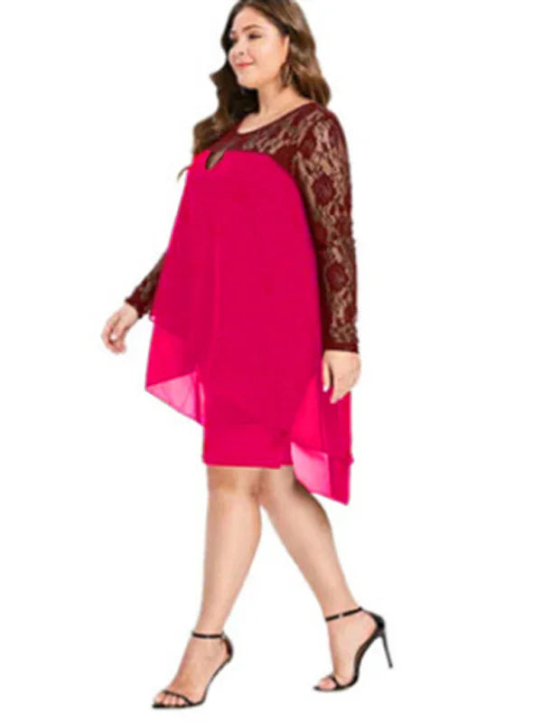 Chic Lace Chiffon Knee Dress fashion image
